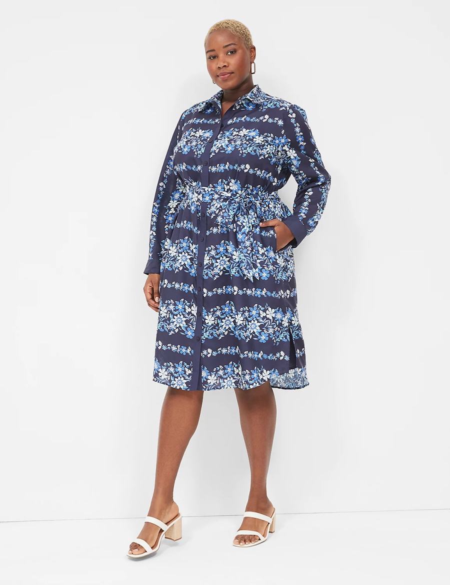 Lane Bryant Long-Sleeveed Midi Abito Camicia Donna Blu Scuro | ZQJ9995QS