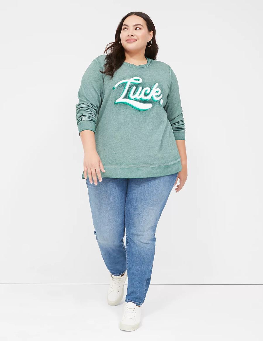 Lane Bryant Luck Graphic Felpe Donna Verdi | ODM9848WR