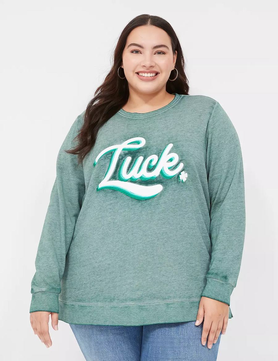 Lane Bryant Luck Graphic Felpe Donna Verdi | ODM9848WR