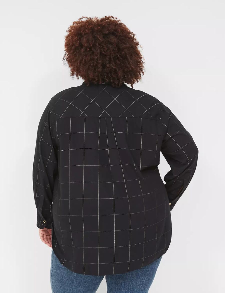 Lane Bryant Lurex Button-Down Plaid Flannel Camicie Donna Nere | AMM194AJ