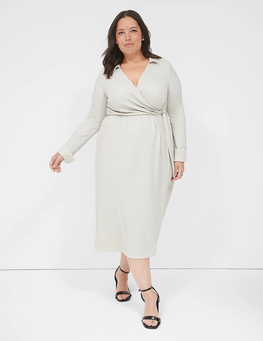 Lane Bryant Lurex Faux-Wrap Collar Abito Lungo Donna Grigie | STM4995WZ