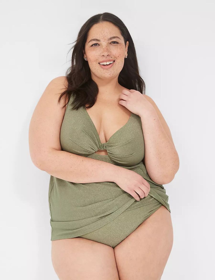 Lane Bryant Lurex Foldover-Waist Swim Slip Donna Verdi | HVW6288QI