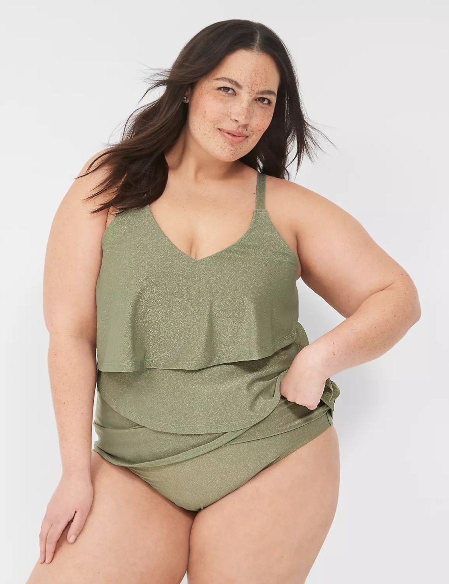 Lane Bryant Lurex Foldover-Waist Swim Slip Donna Verdi | HVW6288QI