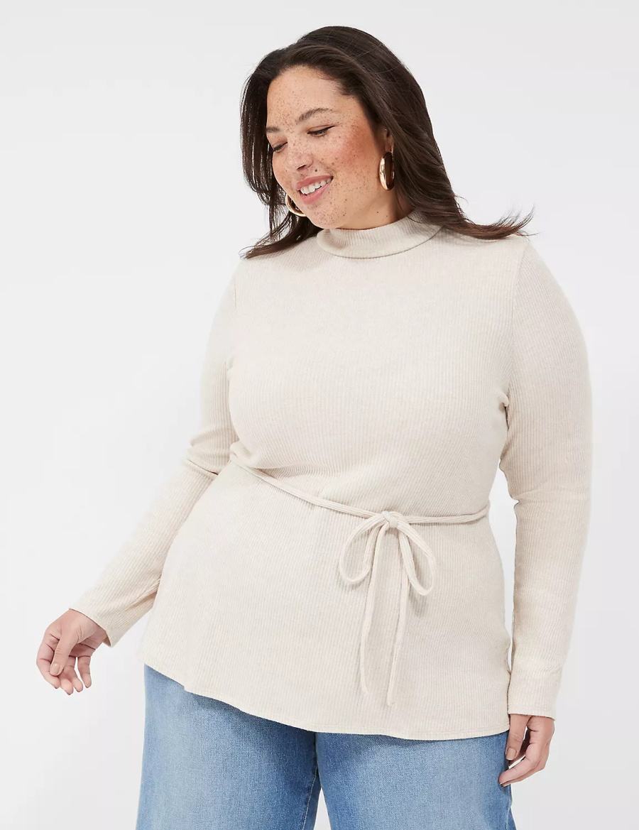 Lane Bryant Lurex Mock-Neck Tie-Waist Top Maglioni Donna Beige | XFE8115UY