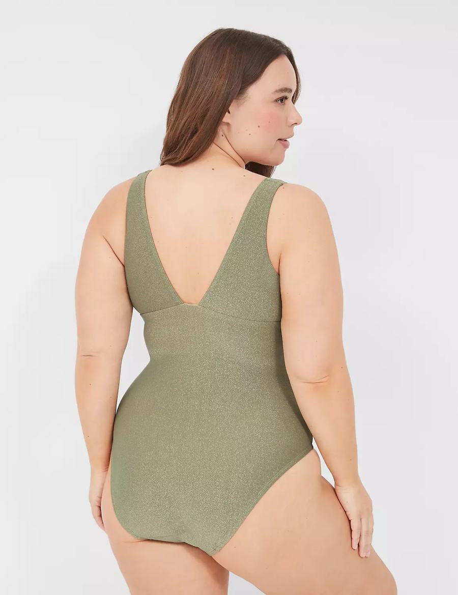 Lane Bryant Lurex No-Wire Plunge One-Piece Costumi Da Bagno Donna Verdi | XTW4715WH