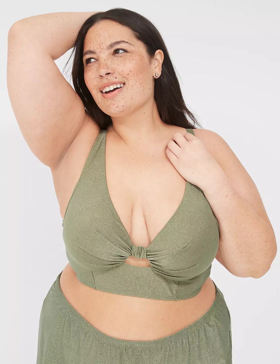 Lane Bryant Lurex Underwire Knot-Front Top Bikini Donna Verdi | VDM3856KB