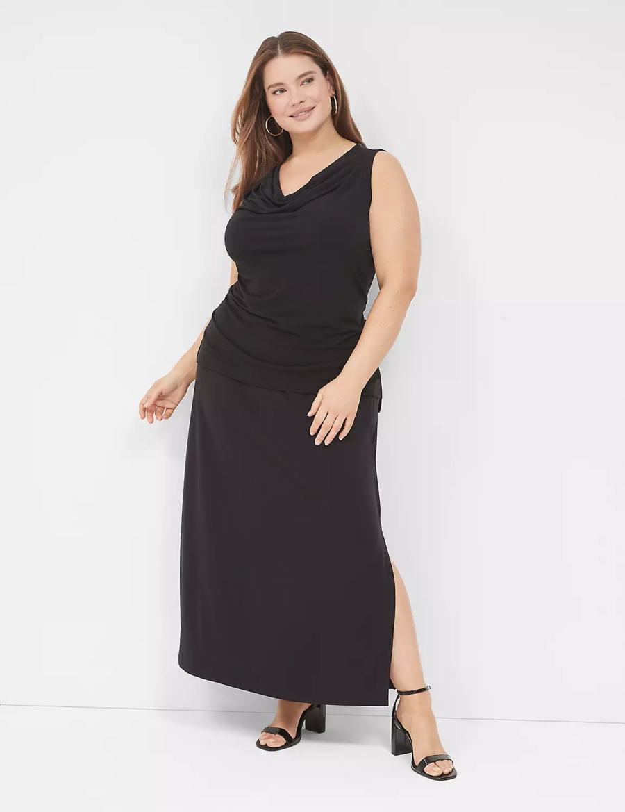 Lane Bryant Matte Jersey Side-Slit Maxi Gonne Donna Nere | RRE8633DB