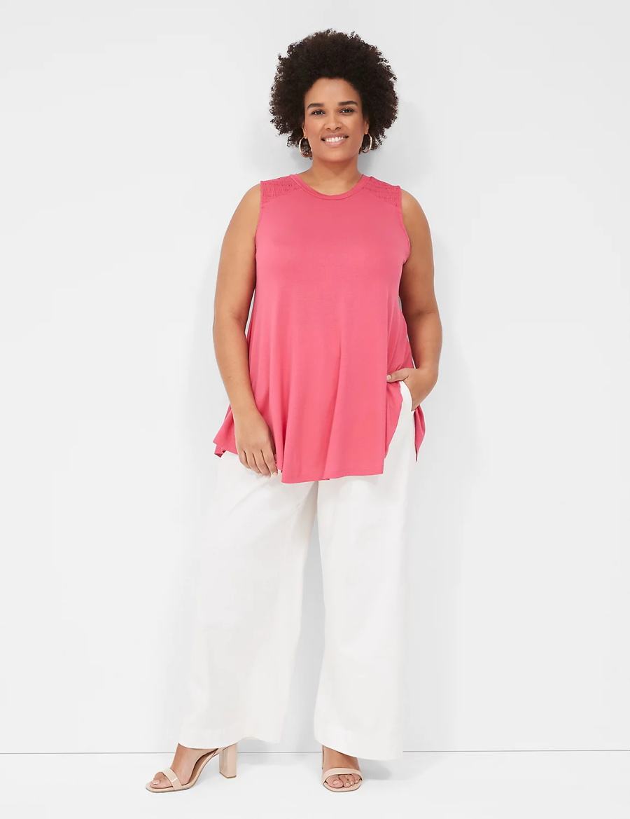 Lane Bryant Max Swing High-Neck Smocked-Shoulder Tunic Magliette Donna Rosa | POX7833UA