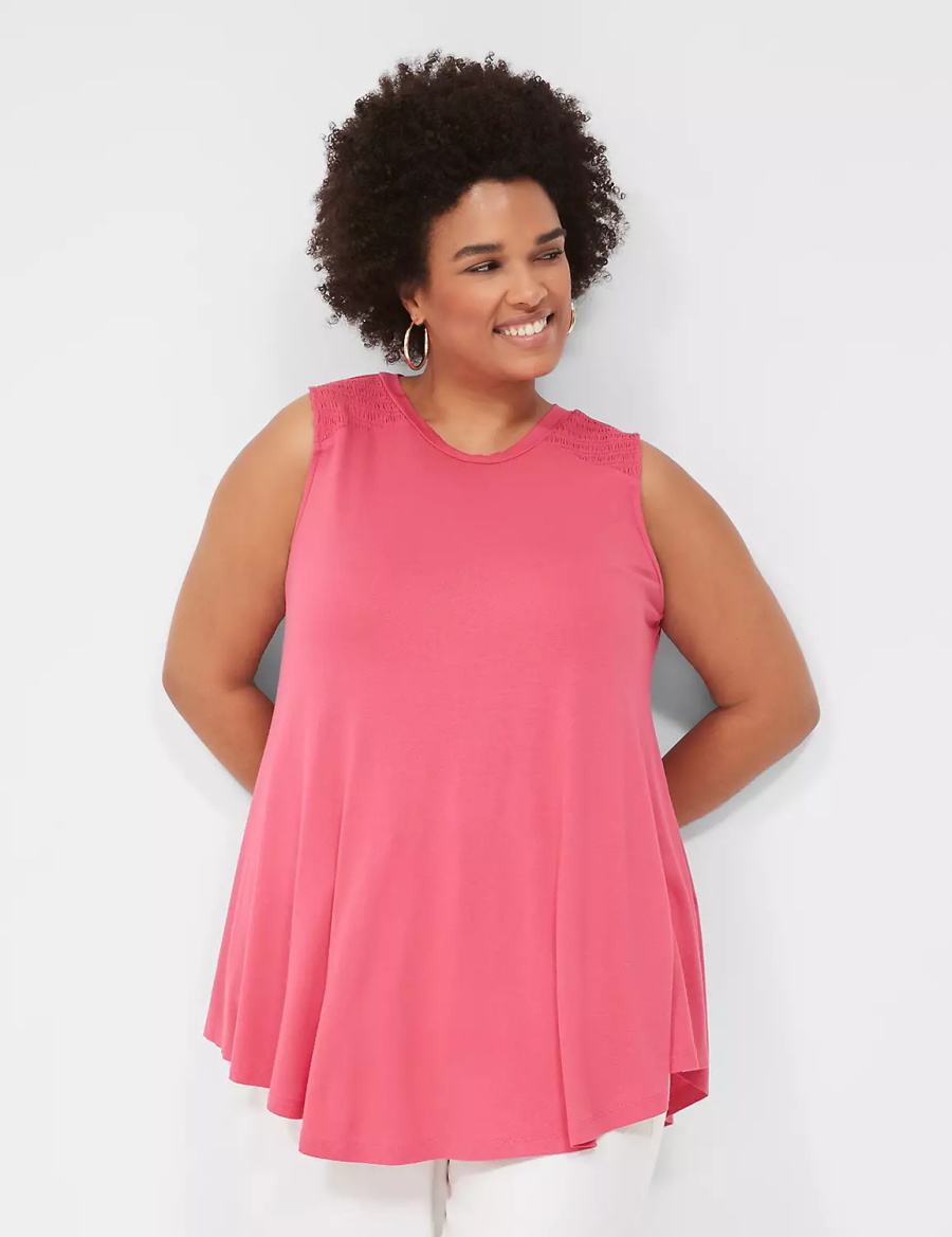 Lane Bryant Max Swing High-Neck Smocked-Shoulder Tunic Magliette Donna Rosa | POX7833UA