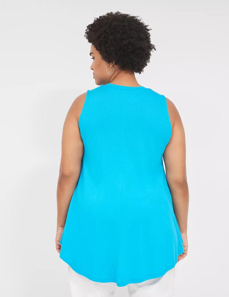 Lane Bryant Max Swing High-Neck Smocked-Shoulder Tunic Magliette Donna Blu | YUV7622YZ