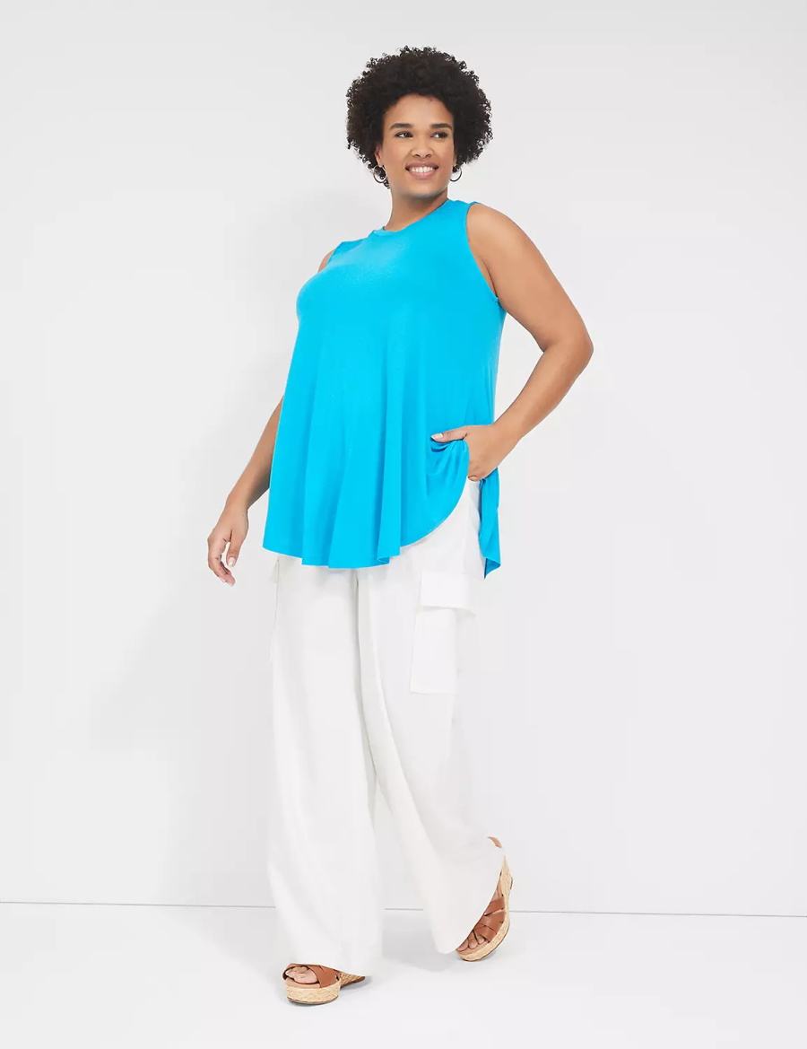 Lane Bryant Max Swing High-Neck Smocked-Shoulder Tunic Magliette Donna Blu | YUV7622YZ