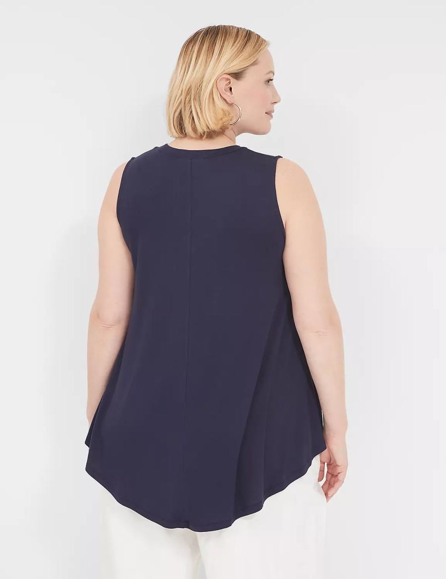 Lane Bryant Max Swing High-Neck Smocked-Shoulder Tunic Magliette Donna Blu | SMT6890JL