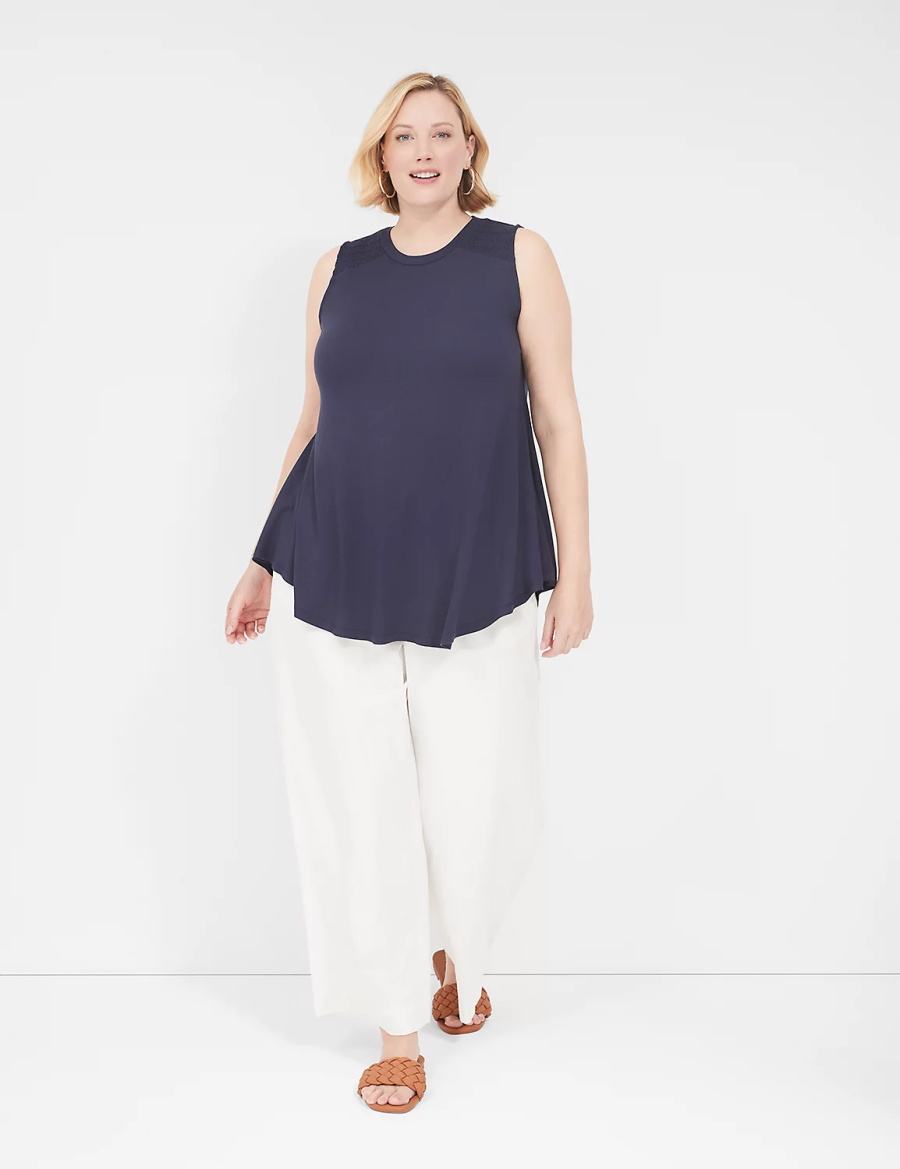 Lane Bryant Max Swing High-Neck Smocked-Shoulder Tunic Magliette Donna Blu | SMT6890JL