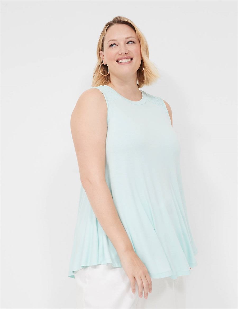 Lane Bryant Max Swing High-Neck Smocked-Shoulder Tunic Magliette Donna Blu | FVK9053ZF