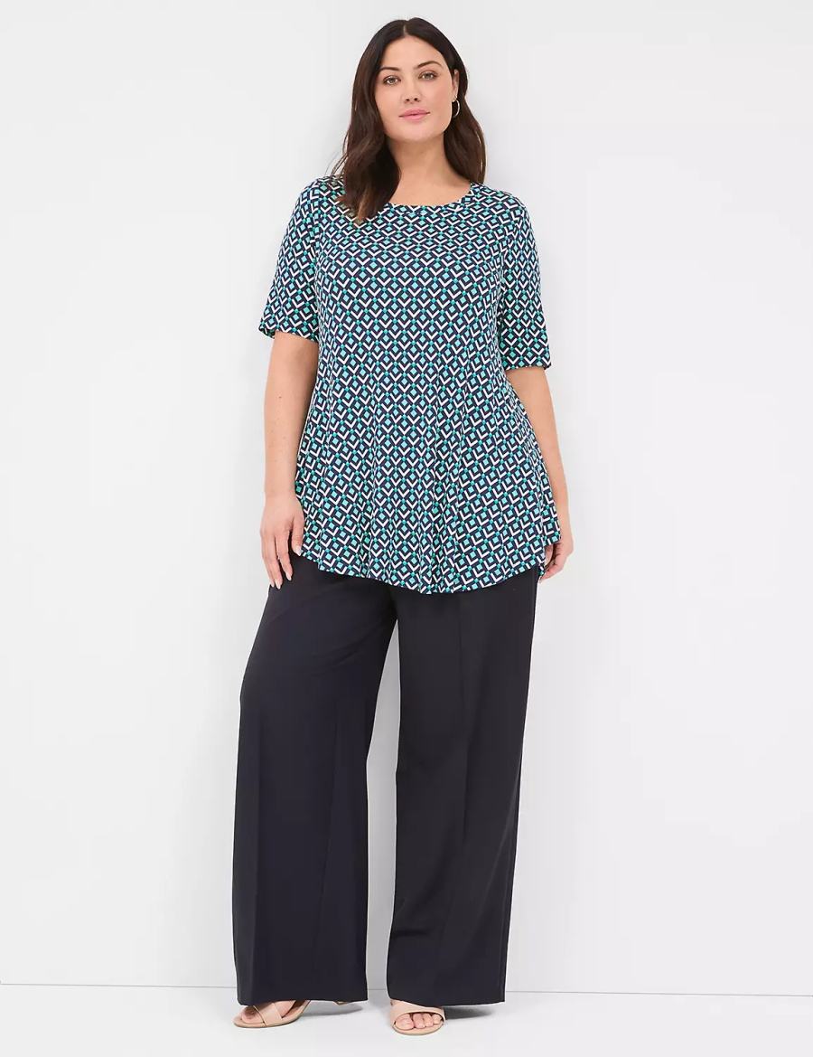 Lane Bryant Max Swing Perfect Sleeve Crew-Neck Tee Magliette Donna Verde Acqua Blu Marino | TUU9151CT