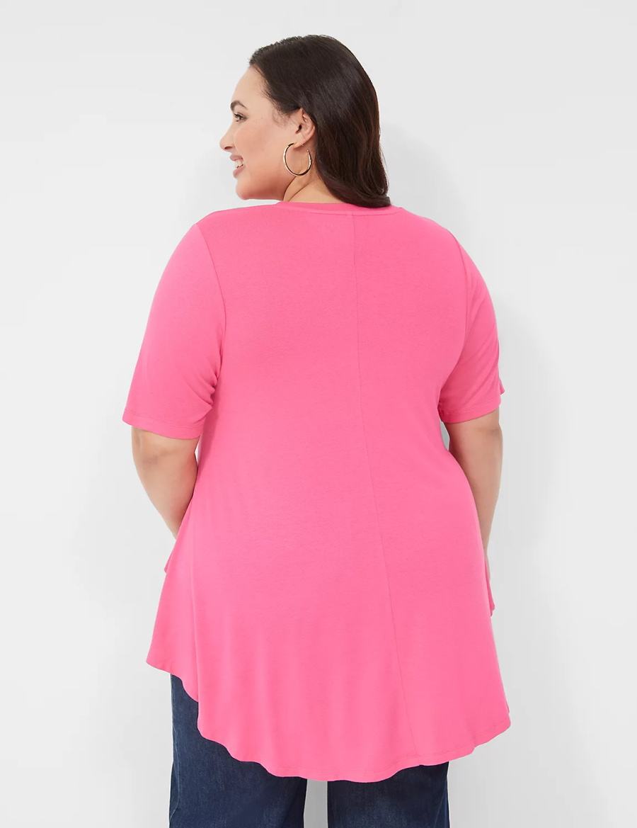 Lane Bryant Max Swing Perfect Sleeve Crew-Neck Tee Magliette Donna Rosa | BHE3314RO