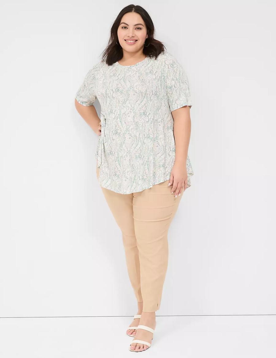 Lane Bryant Max Swing Perfect Sleeve Crew-Neck Tee Magliette Donna Crema Verdi | AKD2765EE