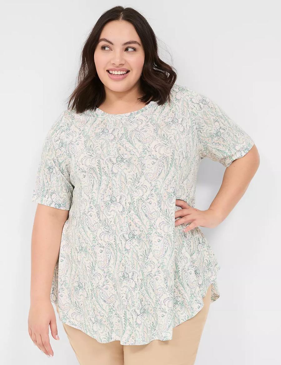 Lane Bryant Max Swing Perfect Sleeve Crew-Neck Tee Magliette Donna Crema Verdi | AKD2765EE