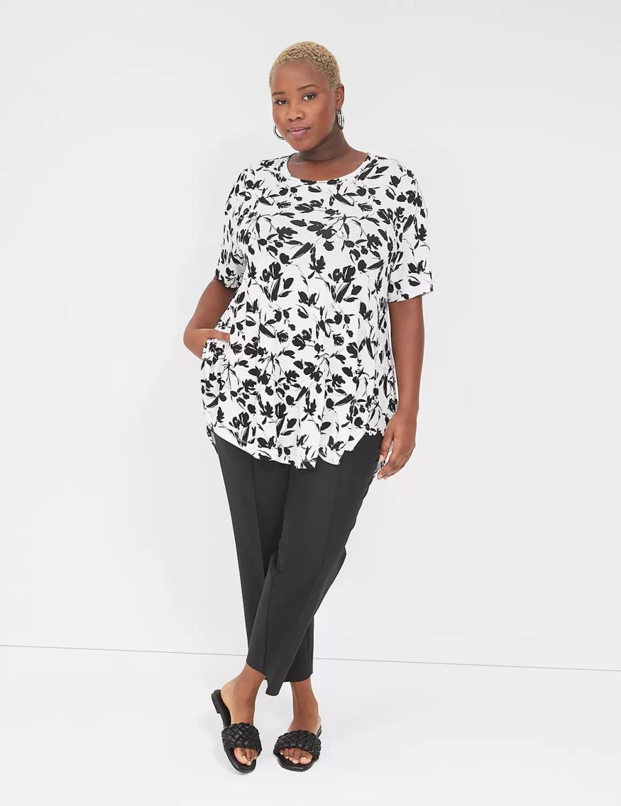 Lane Bryant Max Swing Perfect Sleeve Crew-Neck Tee Magliette Donna Nere Bianche | TFO1198BO