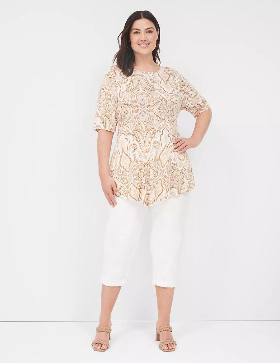 Lane Bryant Max Swing Perfect Sleeve Crew-Neck Tee Magliette Donna Beige Bianche | DTE694KL