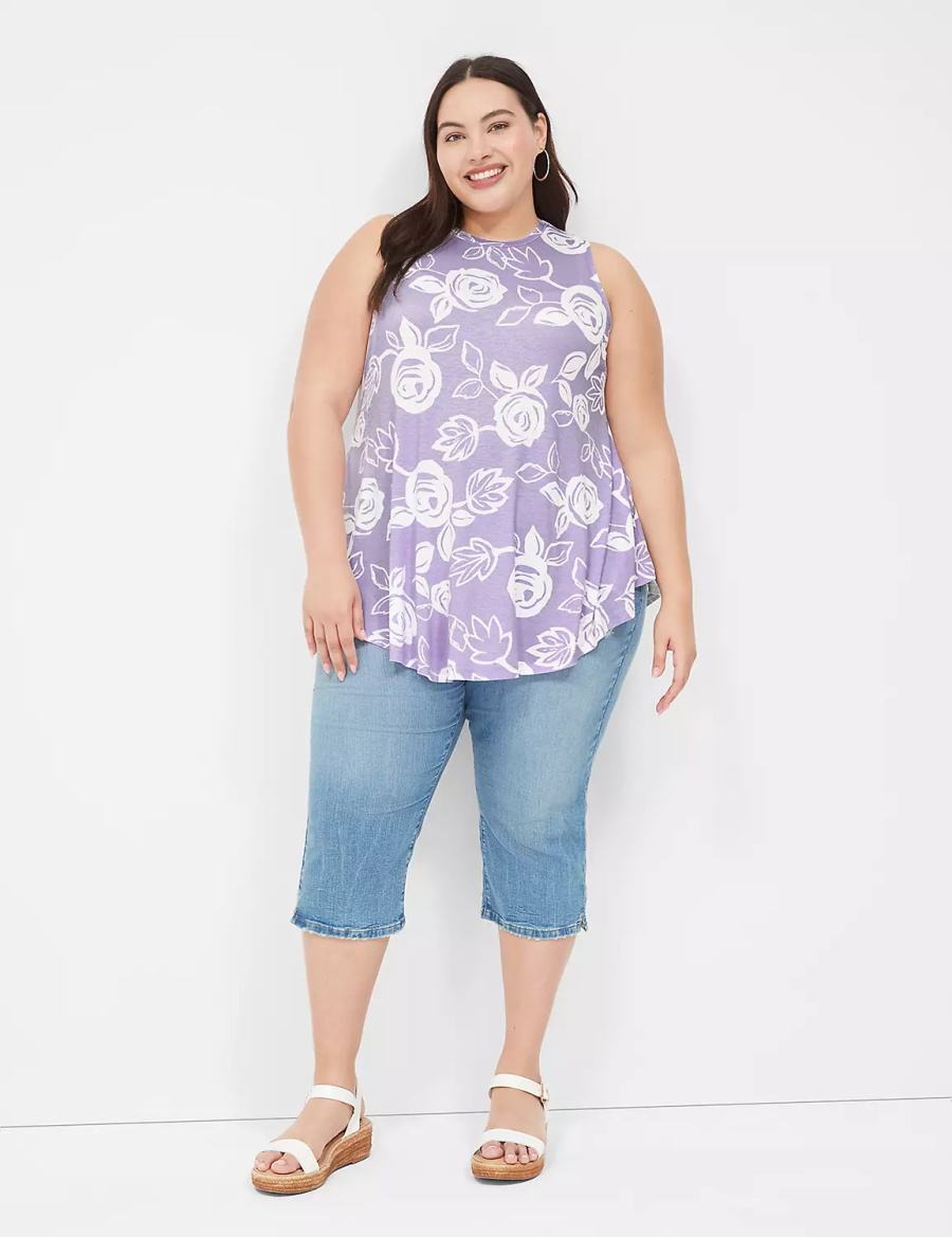 Lane Bryant Max Swing Sleeveless High-Neck Tunic Magliette Donna Bianche Viola | UOQ3895JP