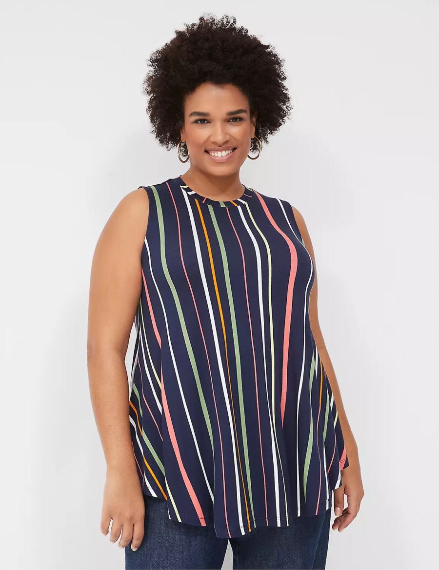 Lane Bryant Max Swing Sleeveless High-Neck Tunic Magliette Donna Blu Marino Strisce | FBX6130OP