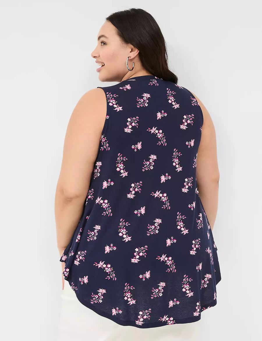 Lane Bryant Max Swing Sleeveless High-Neck Tunic Magliette Donna Rosa Blu Marino | XZK387FC