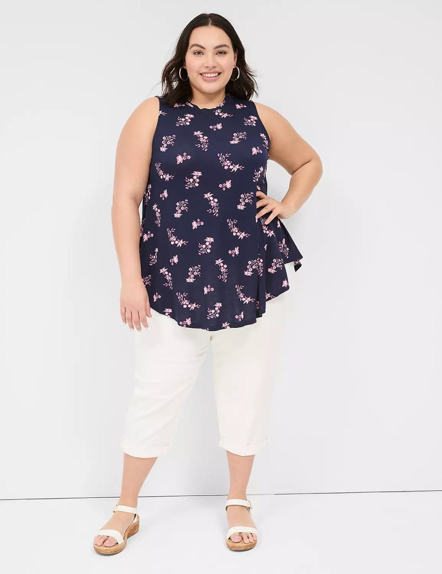 Lane Bryant Max Swing Sleeveless High-Neck Tunic Magliette Donna Rosa Blu Marino | XZK387FC