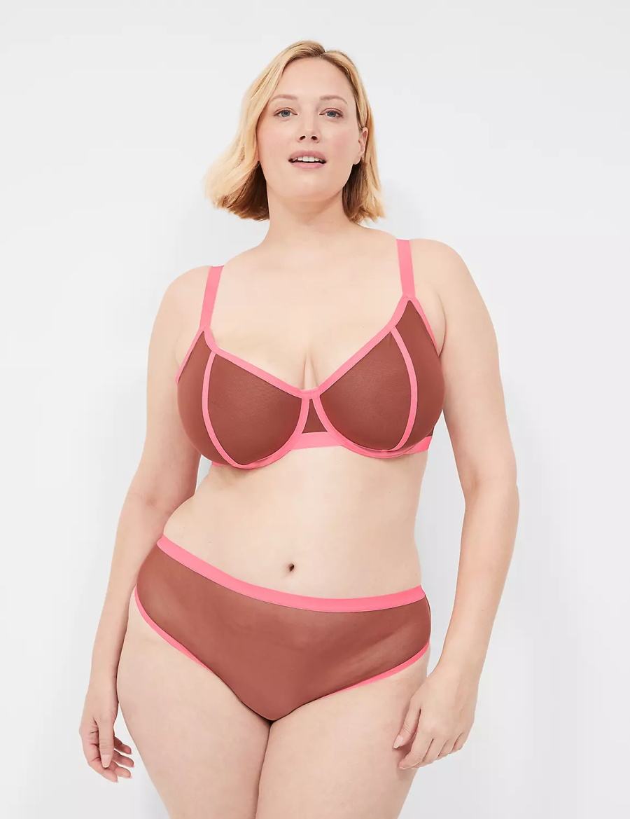 Lane Bryant Mesh Demi Reggiseno Sfoderato Donna Rosa Nere | OSL301BW