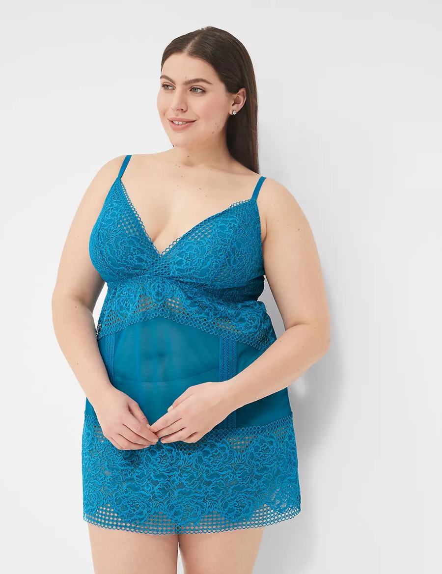 Lane Bryant Mesh & Lace Slip Vestito Donna Blu | BZB8912HU