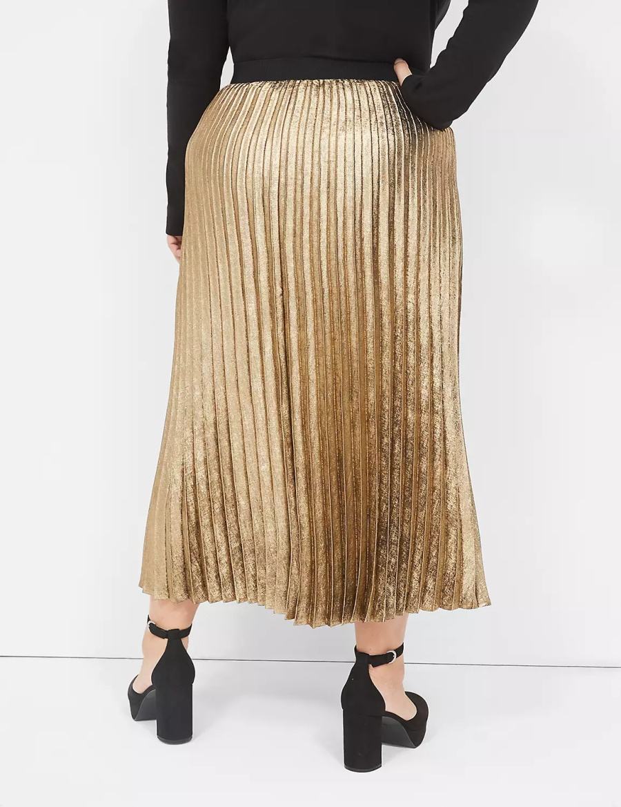 Lane Bryant Metallic Pleated Midi Gonne Donna Oro | MTK845MS