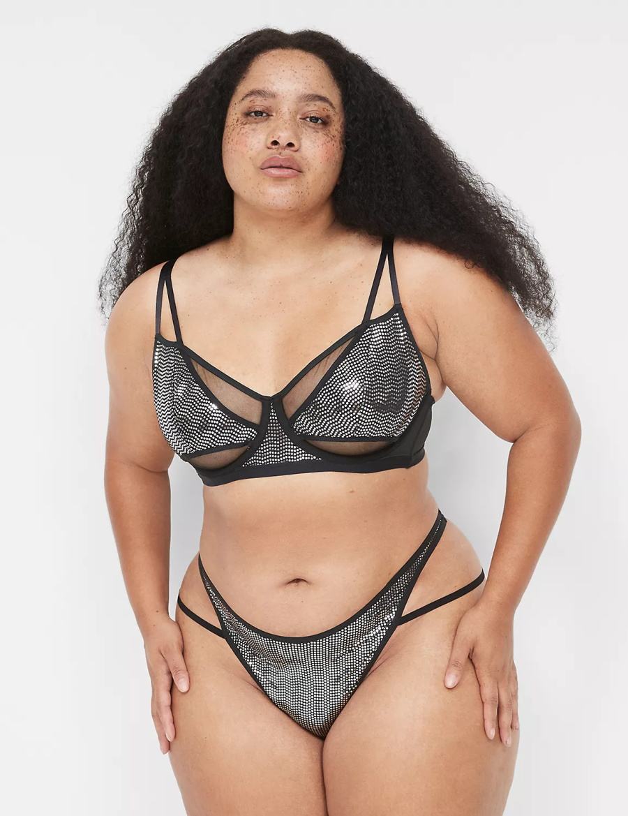 Lane Bryant Metallic Strappy Demi Reggiseno Sfoderato Donna Nere Argento | ZHX9784JJ