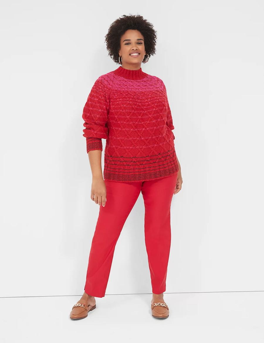 Lane Bryant Mock-Neck Cable Maglioni Donna Rosse | RMI232CW