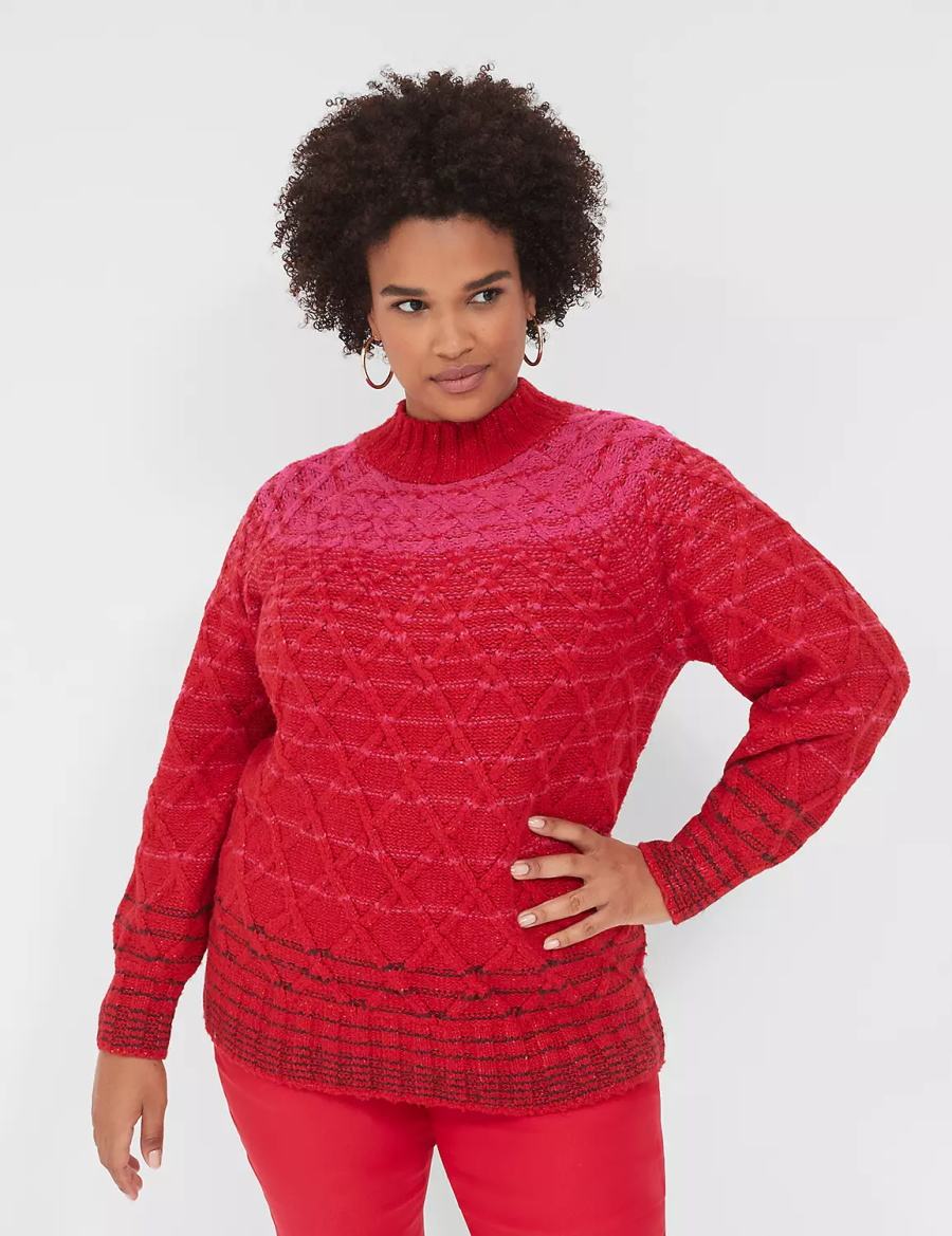 Lane Bryant Mock-Neck Cable Maglioni Donna Rosse | RMI232CW