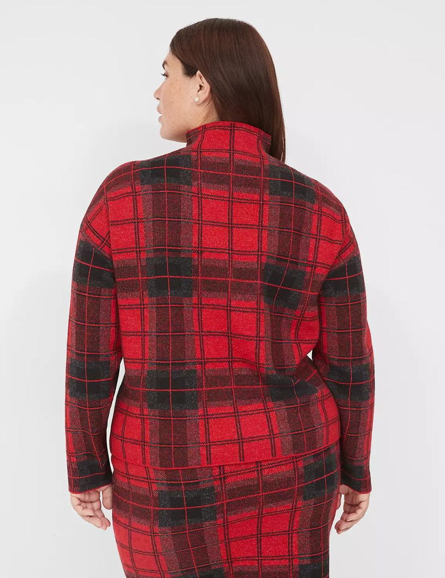 Lane Bryant Mock-Neck Plaid Maglioni Donna Rosse | GFR2198BD