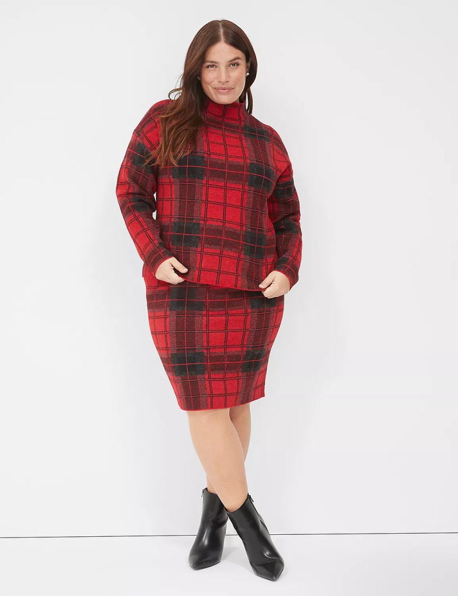 Lane Bryant Mock-Neck Plaid Maglioni Donna Rosse | GFR2198BD