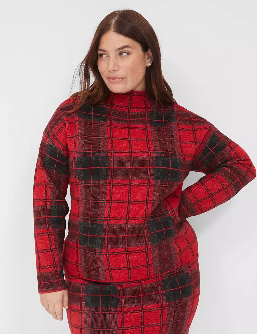 Lane Bryant Mock-Neck Plaid Maglioni Donna Rosse | GFR2198BD