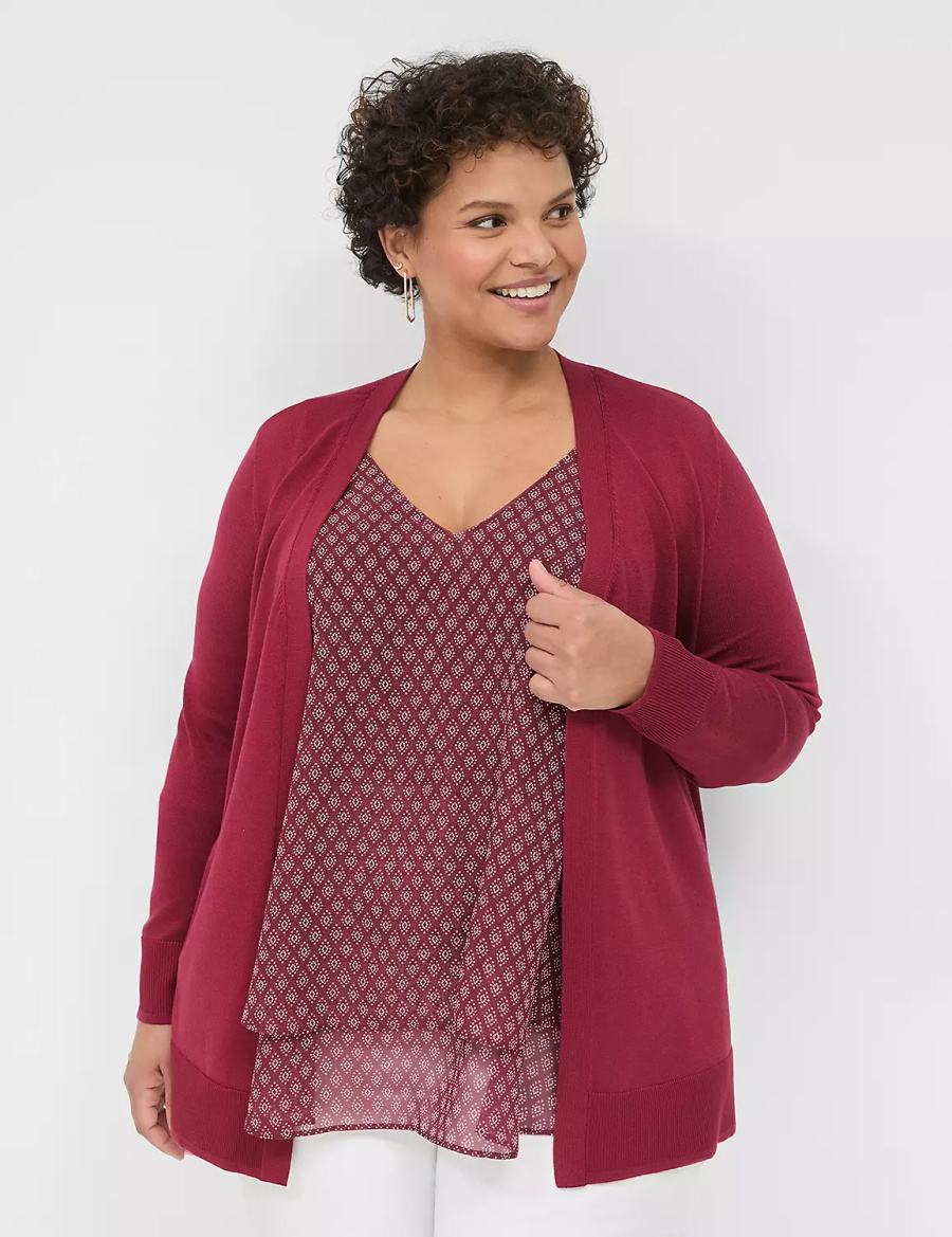 Lane Bryant Modern Long-Sleeve Open-Front Cardigan Donna Rosse Profondo | LNI4476YG