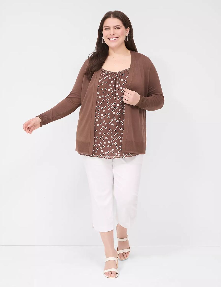 Lane Bryant Modern Long-Sleeve Open-Front Cardigan Donna Marroni | WFT4731VJ