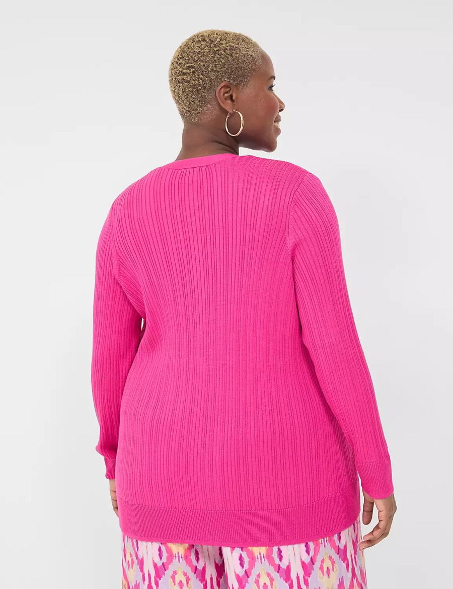 Lane Bryant Modern Open-Front Ribbed Cardigan Donna Rosa | ZDT342XL