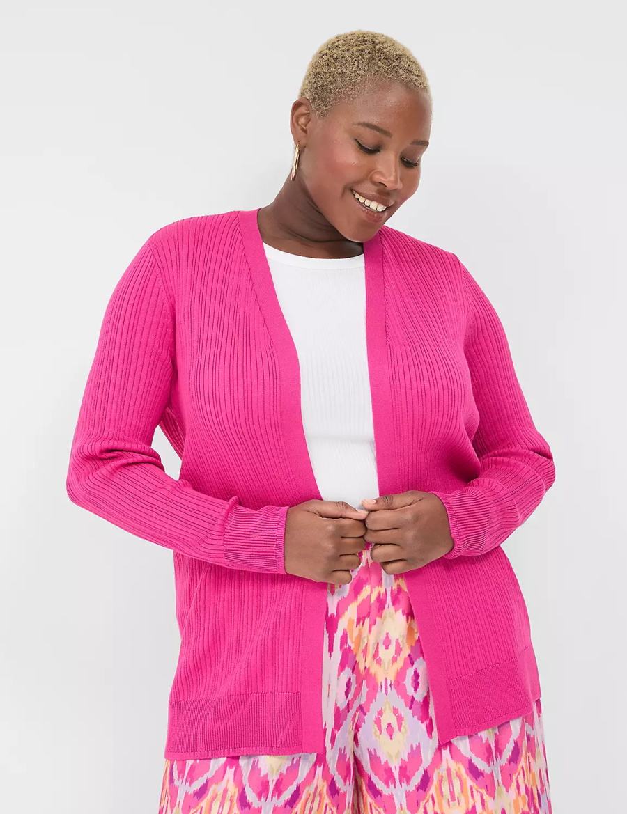 Lane Bryant Modern Open-Front Ribbed Cardigan Donna Rosa | ZDT342XL