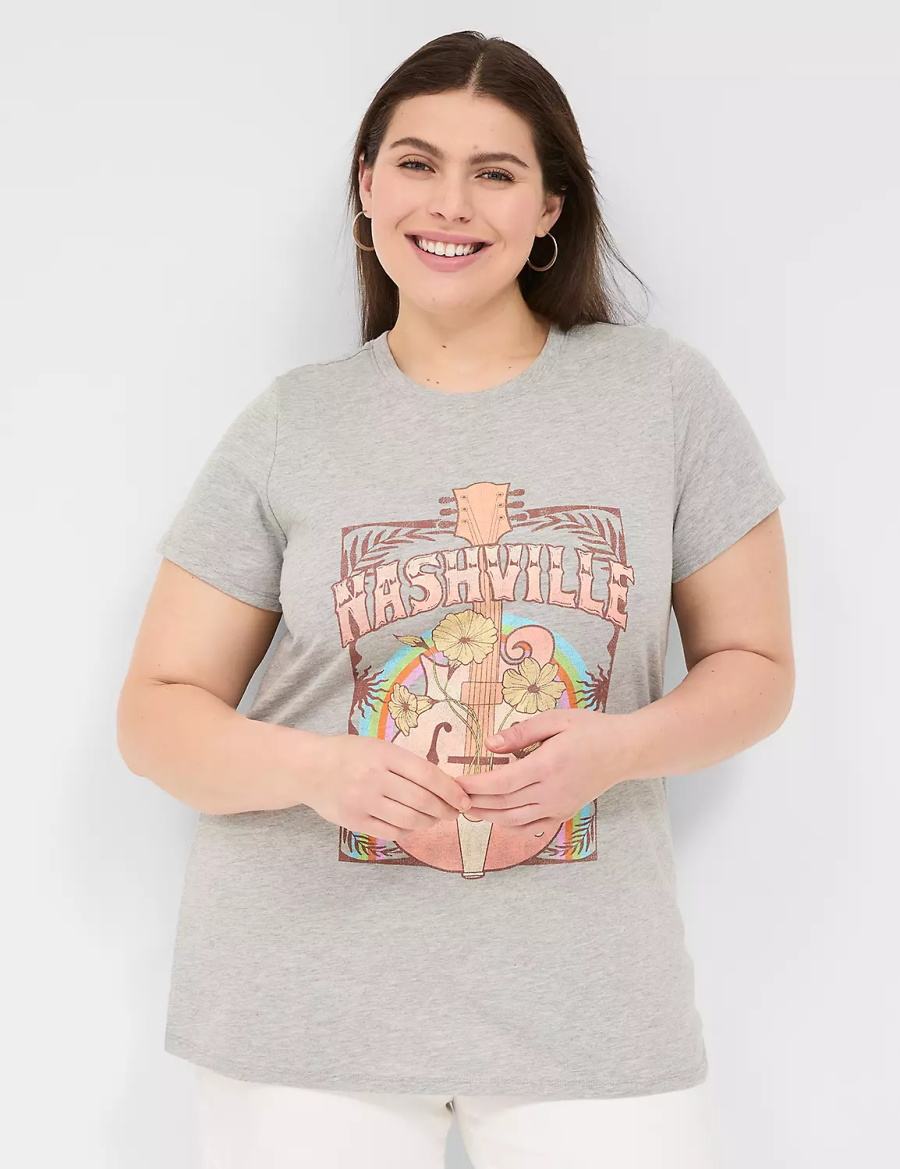 Lane Bryant Nashville Graphic Tee Magliette Donna Grigie Chiaro | CCO4973WB