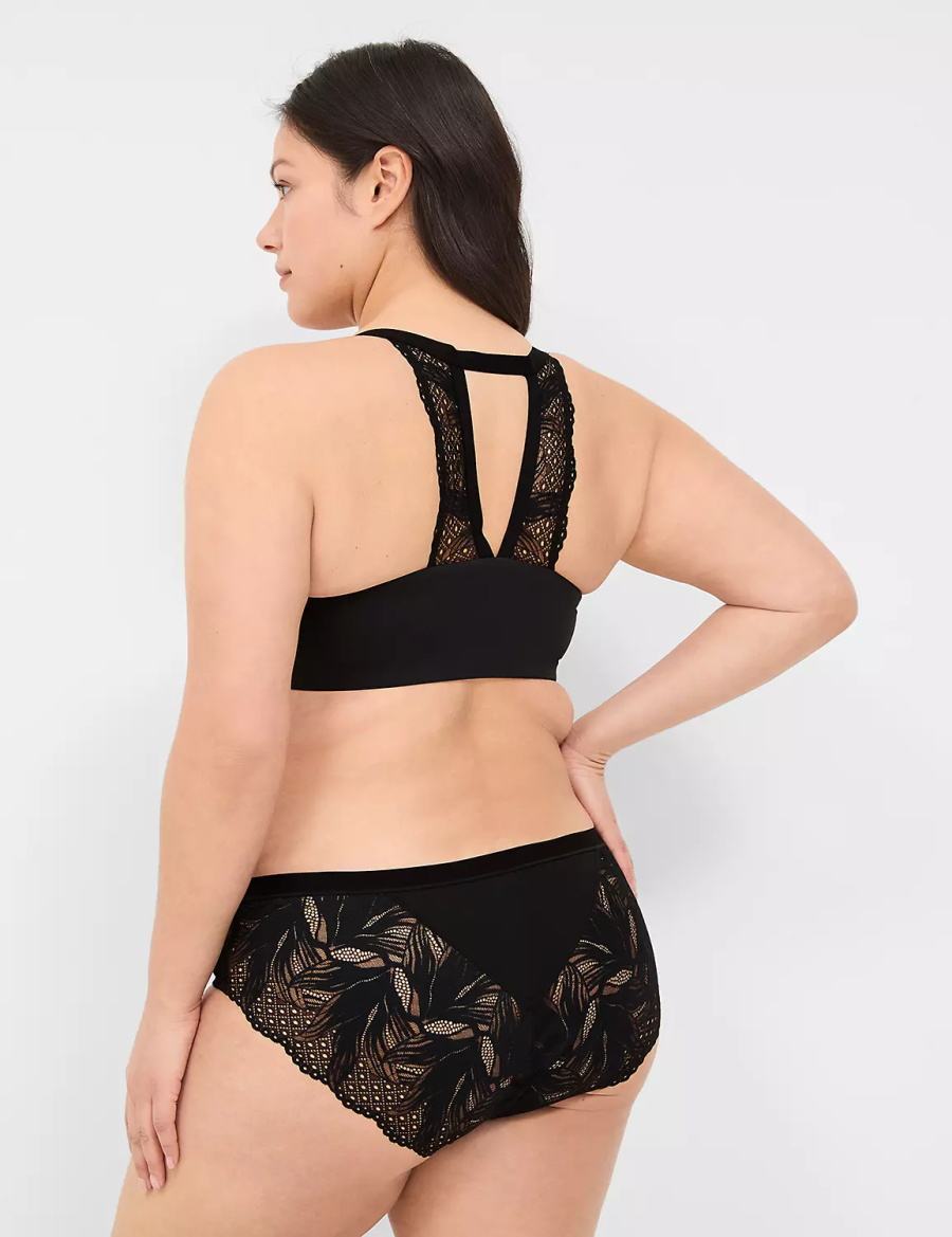 Lane Bryant No-Show Lace-Back Mutandine Hipster Donna Nere | OAR3385BO