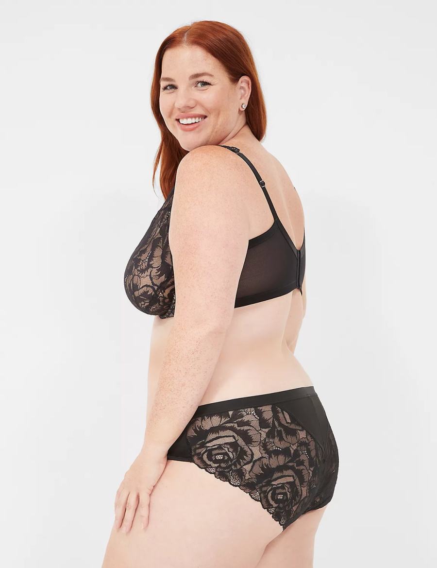 Lane Bryant No-Show Lace-Back Mutandine Hipster Donna Nere | NML9923PN