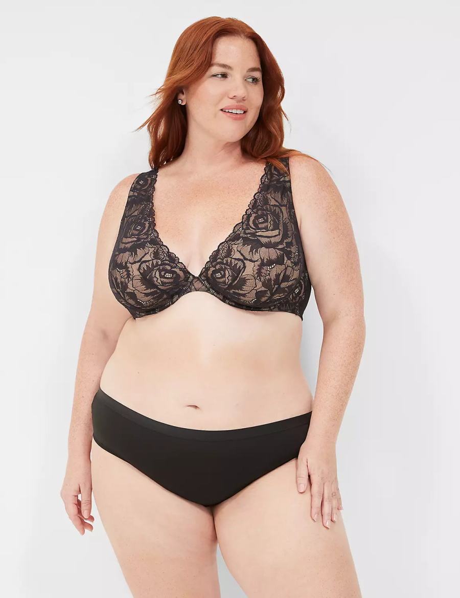 Lane Bryant No-Show Lace-Back Mutandine Hipster Donna Nere | NML9923PN