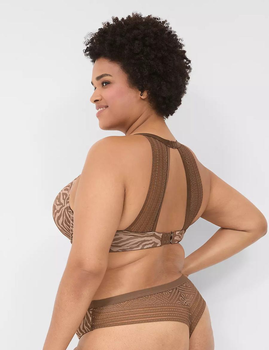 Lane Bryant No-Show With Lace Back Mutandine Perizoma Donna Grigie Profondo Marroni | FYO4024ZY