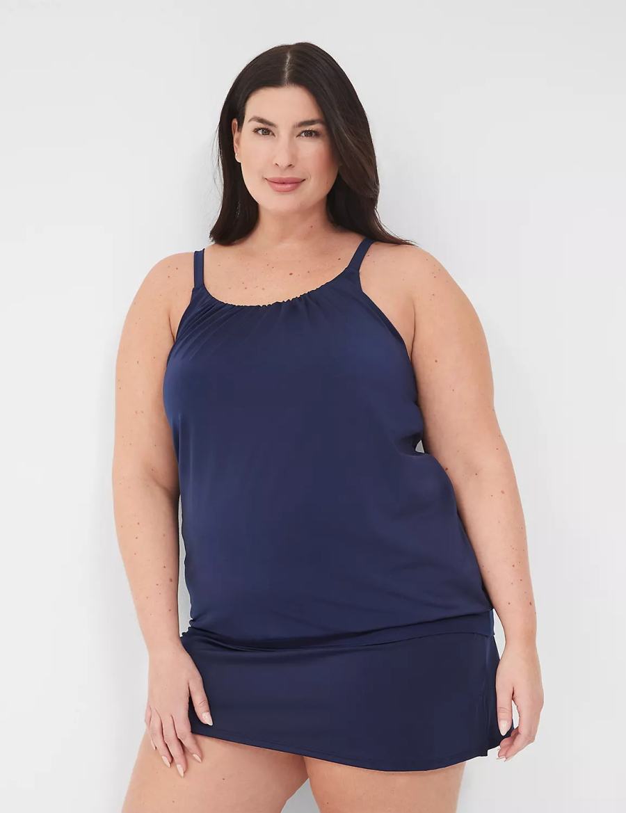 Lane Bryant No-Wire Blouson Tankini Top Bikini Donna Blu | MEB3546US