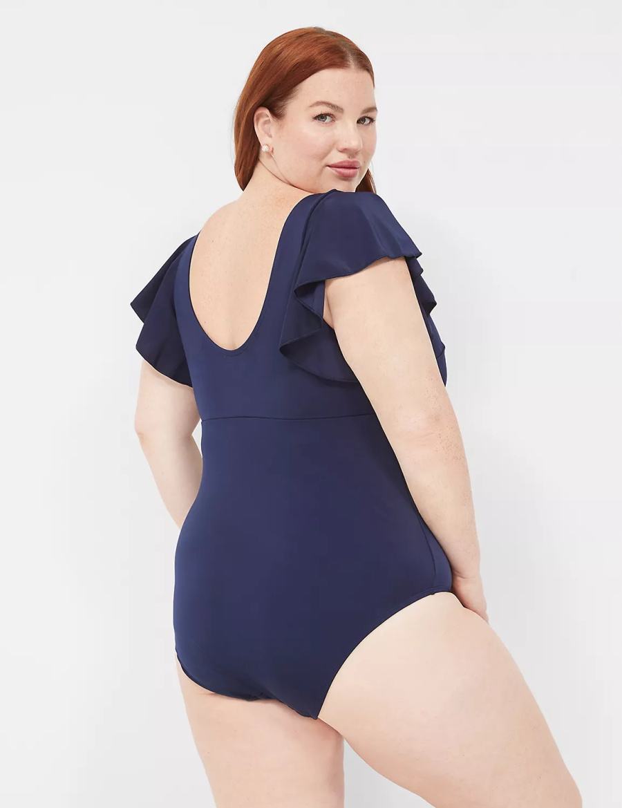 Lane Bryant No-Wire Flutter-Sleeve One-Piece Costumi Da Bagno Donna Blu | VJA175UV