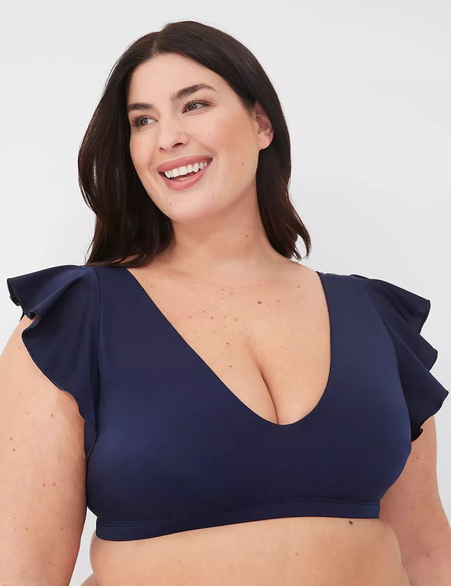 Lane Bryant No-Wire Flutter-Sleeve Top Bikini Donna Blu | RBD4325RH