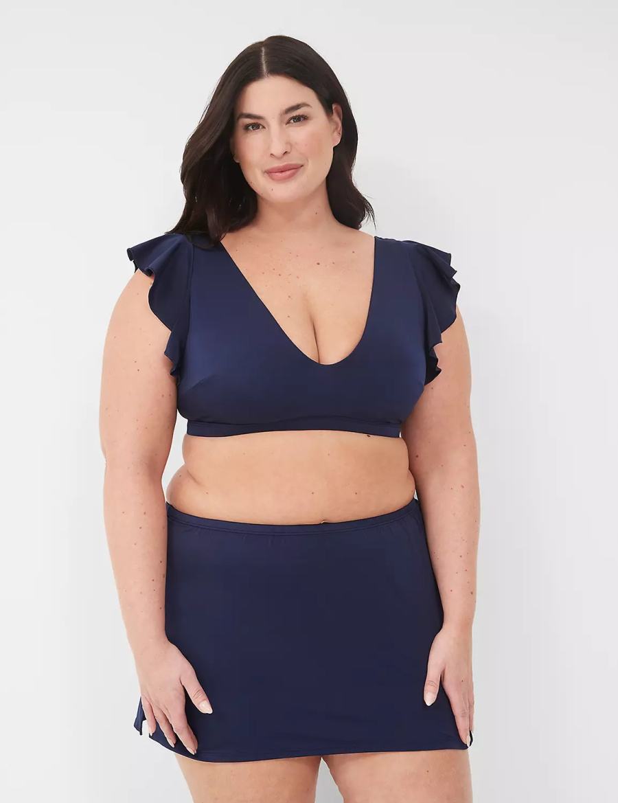 Lane Bryant No-Wire Flutter-Sleeve Top Bikini Donna Blu | RBD4325RH